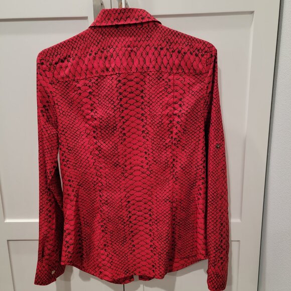 Michael Kors Women Red Long Sleeve Shirt Zip Animal Print Work Evening Small - Picture 10 of 16